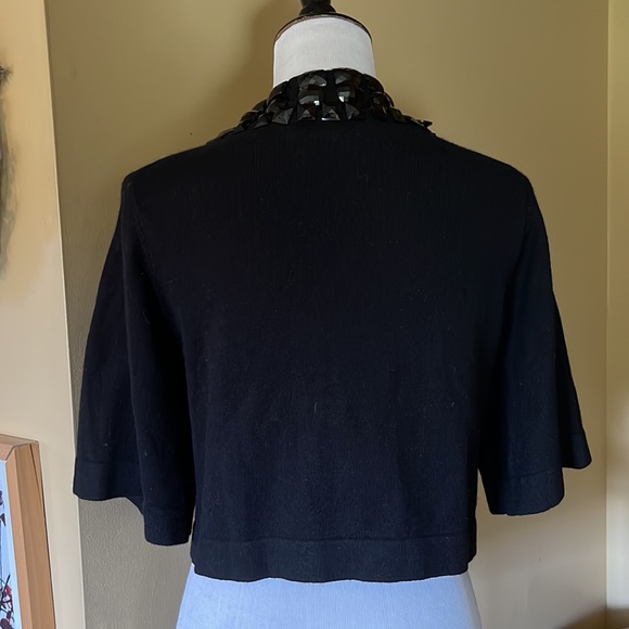TRINA TURK Size Medium Crop Cardigan Black Gemstones Trim Cashmere Cotton $249 - Picture 5 of 16